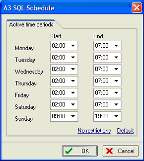 Screenshot of A3 scheduling dialog