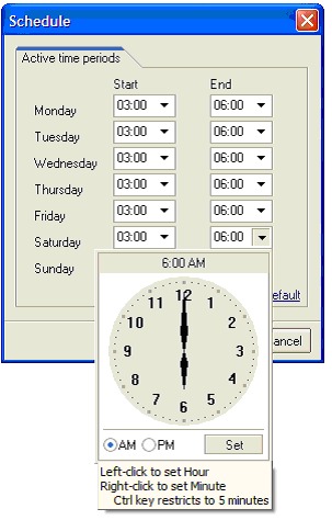 Screenshot of setting time in A3 scheduling dialog